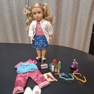 Science Doll with Accessories - Blonde Hair, Pink and Blue Outfit